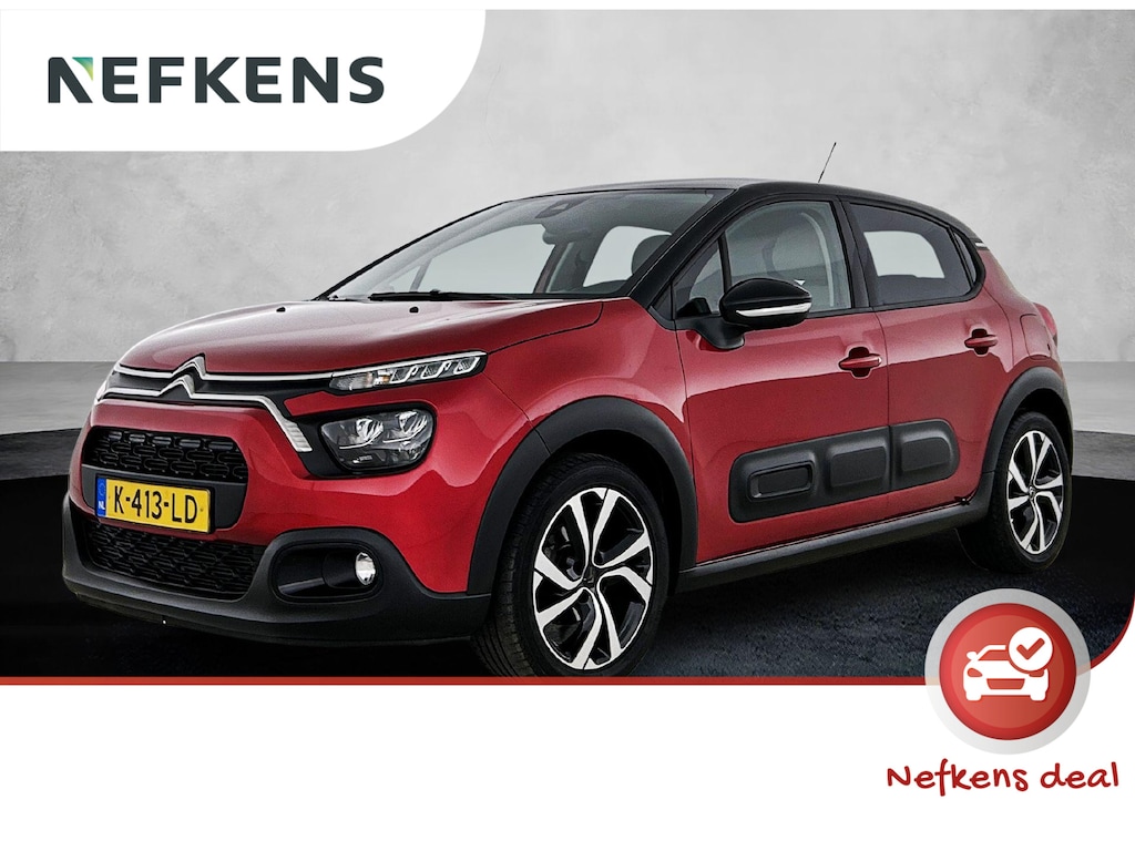 Citroën C3 Shine 83pk | Navigatie | Achteruitrijcamera | Climate Control | Cruise Control | Parkeersensoren | Bluetooth | Apple Carplay / Android Auto | Elektrisch inklapbare spiegels | Afwijkende dakkleur | Multifunctioneel lederen stuurwiel | Automatisch dimlicht | Regensensor | Donker getint glas | Trekhaak | 17" lichtmetalen velgen |