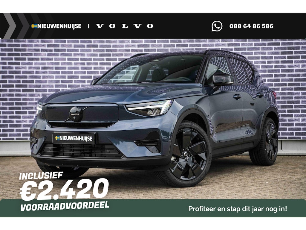 Volvo EX40 Single Motor Extended Range Ultra Black Edi 82 kWh | Europa | Harman Kardon audio | 20" | Schuif-/kanteldak | Getint Glas | Elektrische stoelverstelling | Nubuck bekleding | Adaptive Cruise Control | Dodehoekdetectie |