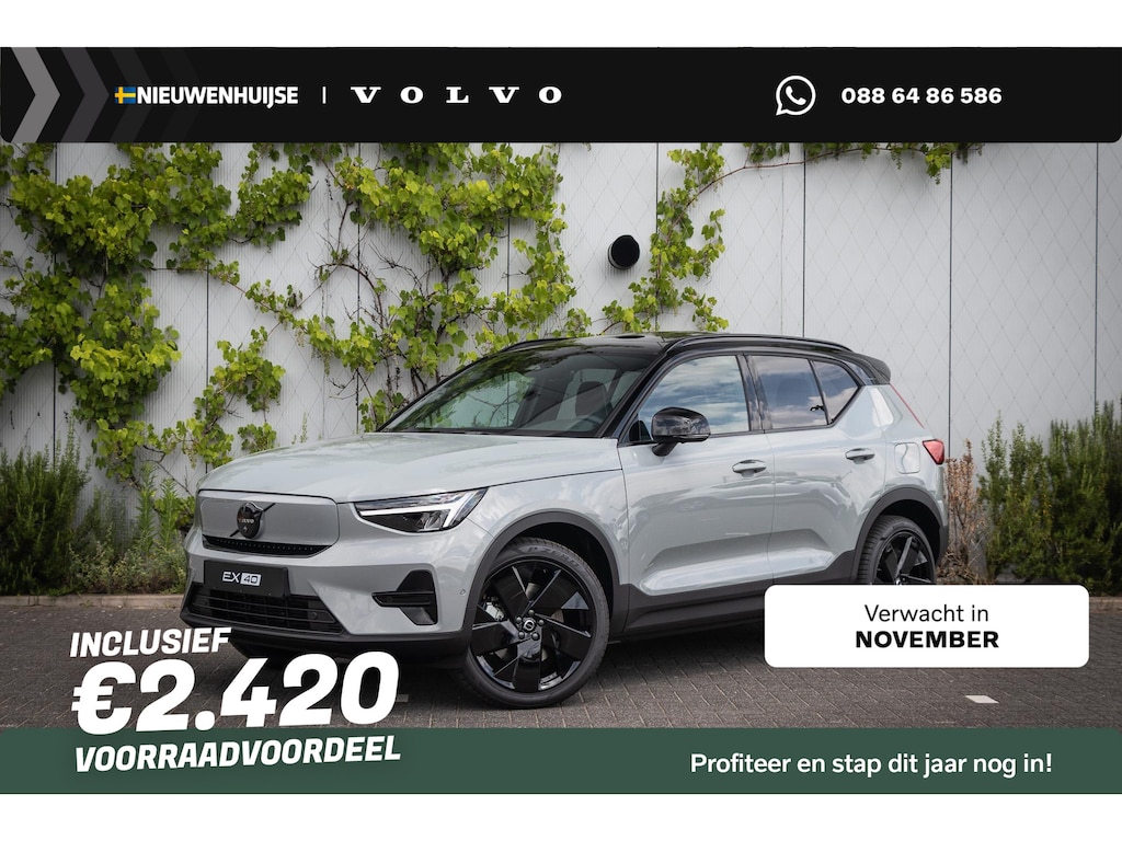Volvo EX40 Single Motor Extended Range Ultra Black Ed. 82 kWh | Adaptieve Cruise Control | BLIS Dodehoek detectie | Schuif / Kanteldak | 360 Camera | 20 Inch | Stoel + Stuurverwarming | Extra Getint Glas Achter