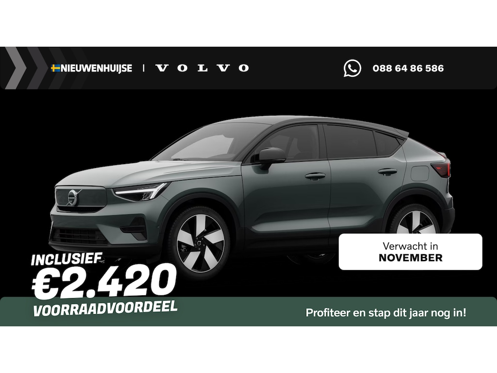 Volvo EC40 Single Motor Extended Range Ultra Europa 82 kWh | 360 graden camera | Harman/Kardon | Adaptive Cruise control | 20" Velgen | LED verlichting | Extra Getint glas | Stoelverwarming |
