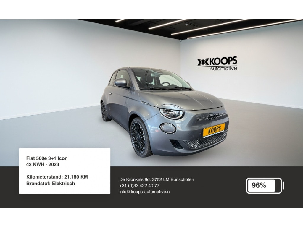 Fiat 500e 3+1 Icon 42KWH SOH 96% | Camera | Stoelverwarming | Carplay