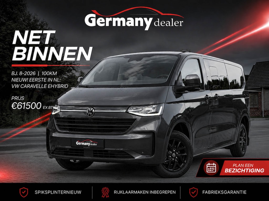 Volkswagen Transporter 2.5 L2H1 eHybrid Style 8-pers Caravelle Leder Navi 360-Cam Keyless Uniek/PHEV M-Led 2xSchuifd