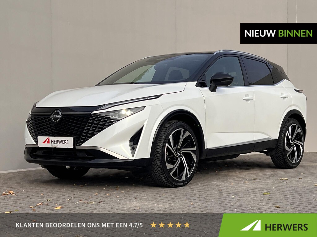 Nissan Qashqai 1.3 MHEV Xtronic Tekna Plus / Dealer onderhouden / 10 jaar Nissan More / Panorama dak / Stoelmassage / Stuur- en stoelverwarming / HUD / Navigatie / Leder / Elektrische stoelen & klep / Apple Carplay Android / 20" LM wielen & All Season banden /