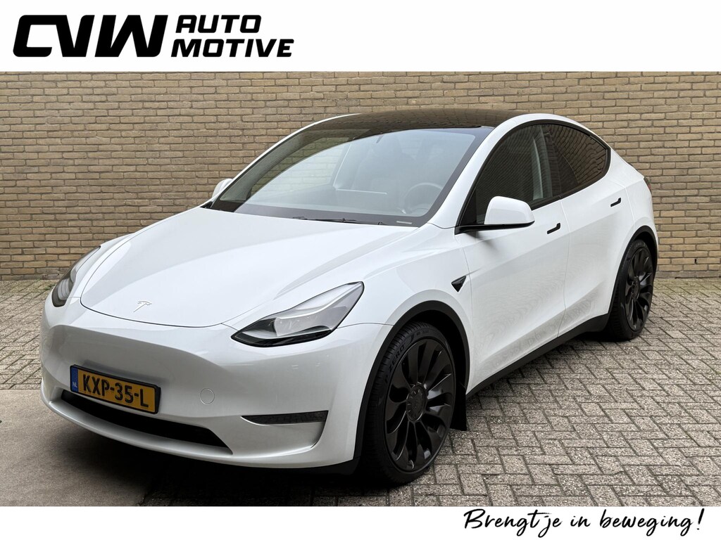 Tesla Model Y Performance AWD 75kWh | Trekhaak afneembaar | Panoramadak | 21 inch velgen | Carbon details | LED | DAB | Leder | Elektrische achterklep | Navigatie | 360 camera | Dodehoekdetectie | Warmtepomp