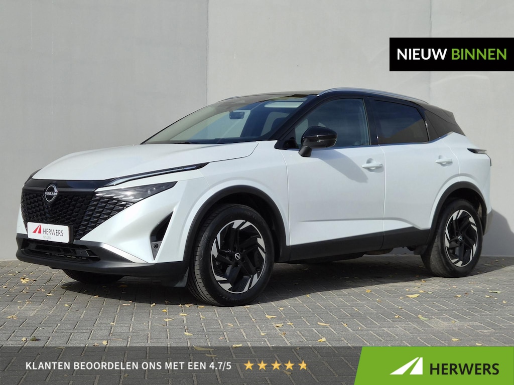 Nissan Qashqai 1.3 MHEV Xtronic N-Connecta / Fabrieksgarantie tot 06-2028 / Panoramadak / Cold Pack / Pack Easy / Trekgewicht 1800 kg / Elektrische achterklep / Rondomzicht camera / Adaptief cruise control / Stuur- Stoel & Voorruit verwarming /