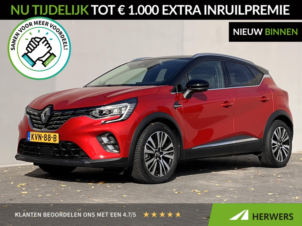 Renault Captur 1.6 E-Tech Plug-in Hybrid 160 Initiale Paris / Dealer onderhouden / Accu SoH 91,56 % / BOSE audio / Leder / Camera 360° / Stuur- & Stoelverwarming / 18" LM wielen & All Season banden /