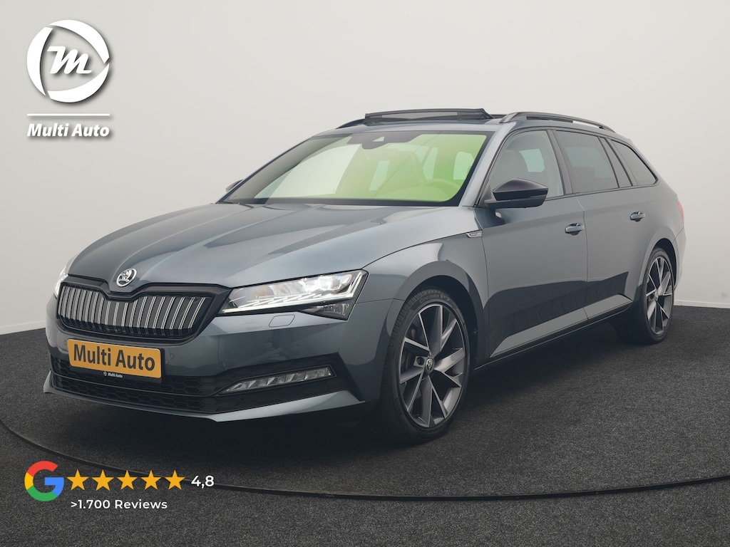 Skoda Superb Combi 1.4 TSI iV Sportline Business PHEV 218pk Dealer O.H. | Trekhaak Af Fabriek | Panodak | Adaptive Cruise | 360 Camera | Alcantara Sportstoelen Memory & Verwarmd | Stuur Verwarmd | Blis | Keyless | Crystal LED | Sfeerverlichting | Apple Carplay |  Plug In Hybrid |