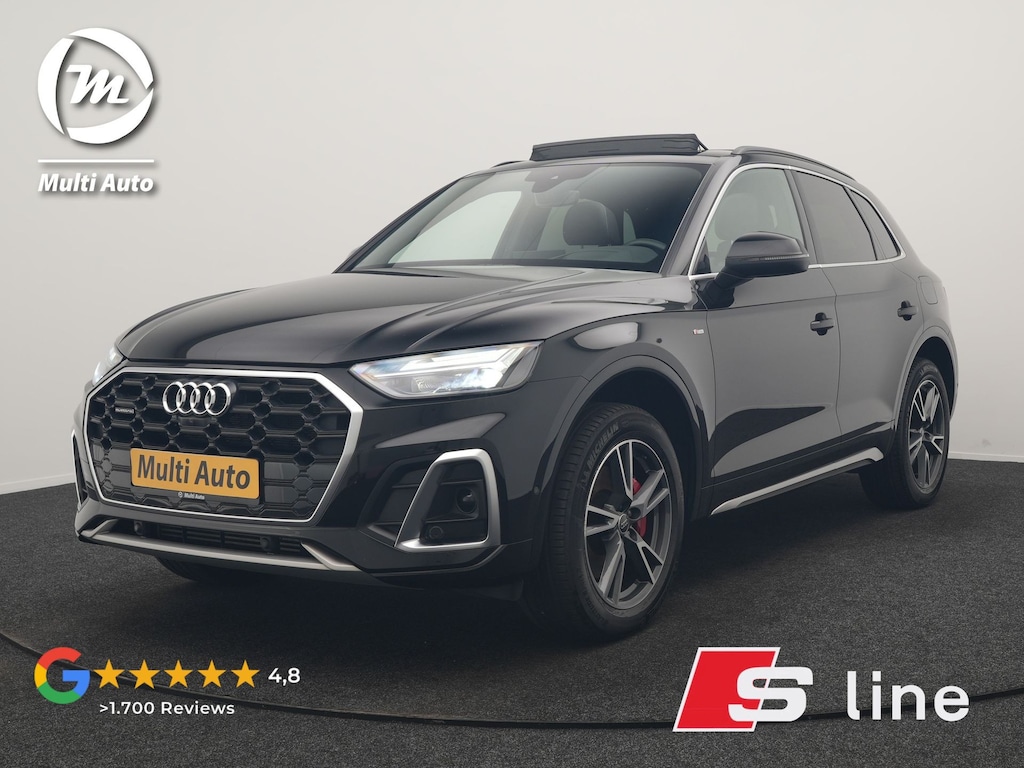Audi Q5 50 TFSI e 2x S Line PHEV 300pk Dealer O.H. | Panodak | 360 Camera | Head Up | Lederen Sportstoelen Verwarmd | Keyless | Apple Carplay | Cruise Control | Virtual Cockpit | Navigatie | DAB | 19"L.M | Plug In Hybrid |