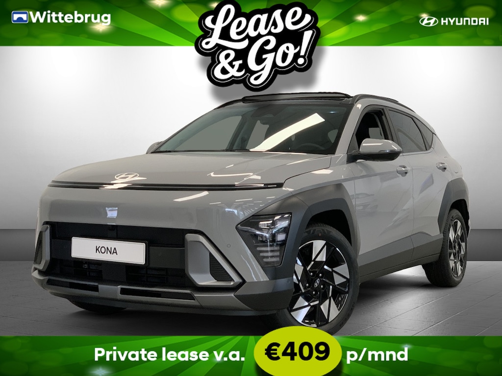 Hyundai Kona 1.6 GDI HEV Premium Sky Full Hybride Automaat met Panorama schuifdak, Navigatie, Lederen bekleding en Climate Control Private lease een KONA Hybrid al vanaf € 409 p/m!
