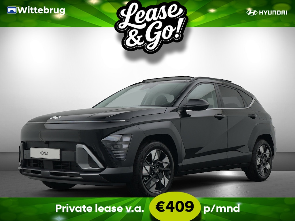 Hyundai Kona 1.6 GDI HEV Premium Sky Full Hybride Automaat met Panorama schuifdak, Navigatie, Lederen bekleding en Climate Control Private lease een KONA Hybrid al vanaf € 409 p/m!