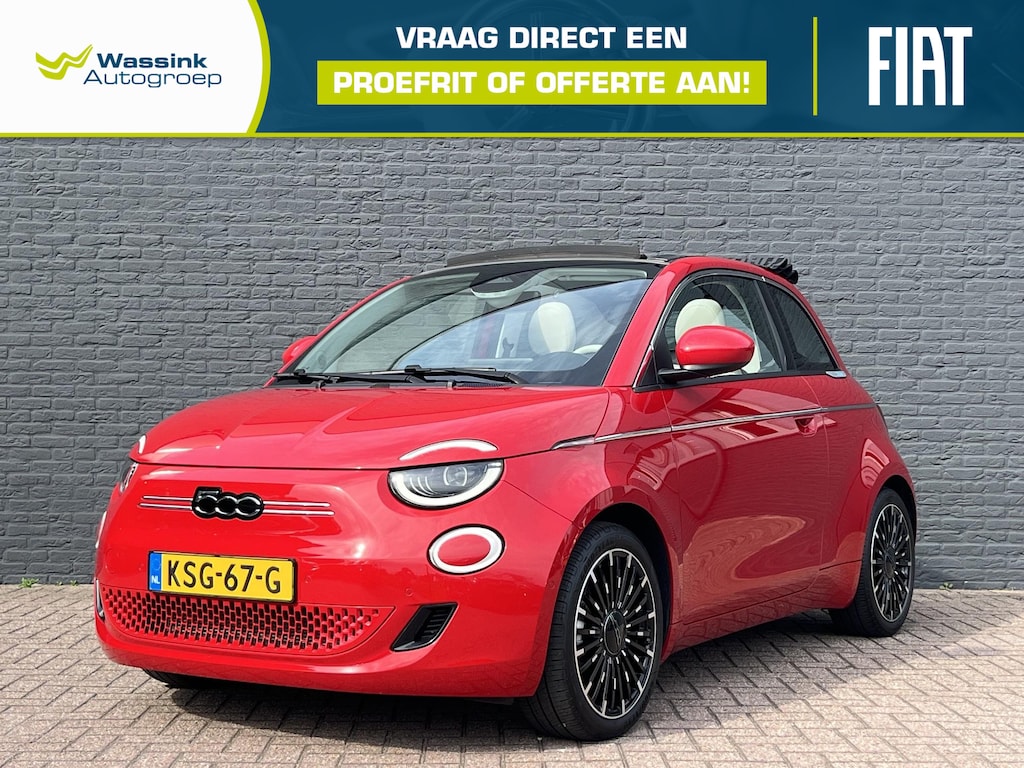 Fiat 500C La Prima 42 kWh SOH 95,6% | Stoelverwarming | Cabrio | Sensoren Voor + Achter | Camera | Adaptive Cruise Control | Navigatie | CarPlay |