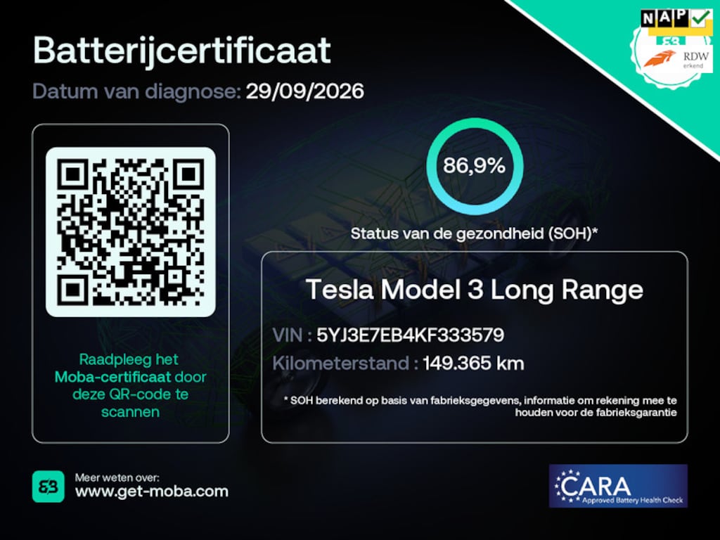 Tesla Model 3 Long Range AWD 75 kWh 87% SOH Trekhaak Rijklaarprijs!