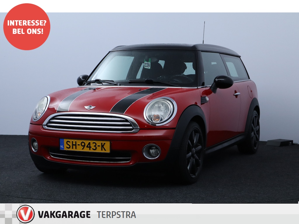 MINI Clubman 1.6 Cooper/ Two-Tone/ 17'' LMV/ Half-Leder/ Panorama-Dak/ Stoelverw./ Clima/ Cruise/ Elek. pakket/ Isofix/ Armsteun/ Radio-CD AUX/ Zwarte-Hemel/ Mistl./ PDC.