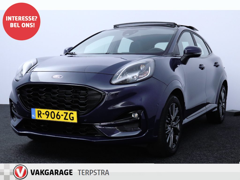 Ford Puma 1.0 EcoBoost Hybrid ST-Line X/ Zwarte Hemel/ Open-Pano/ Elek.Klep/ Camera/ Stoel+Stuur&Voorruitverw./ 17''LMV/ Keyless/ Clima/ Navi/ Cruise/ Bluetooth/ Multi.LEDER.Stuur/ Elek.Pakket/ Isofix/ PDC.