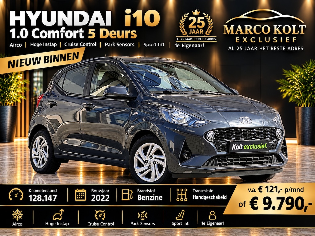 Hyundai i10 1.0 Comfort 5 Deurs | Airco | Hoge Instap | Cruise Control | Park Sensors | Sport Int | 1e Eigenaar!