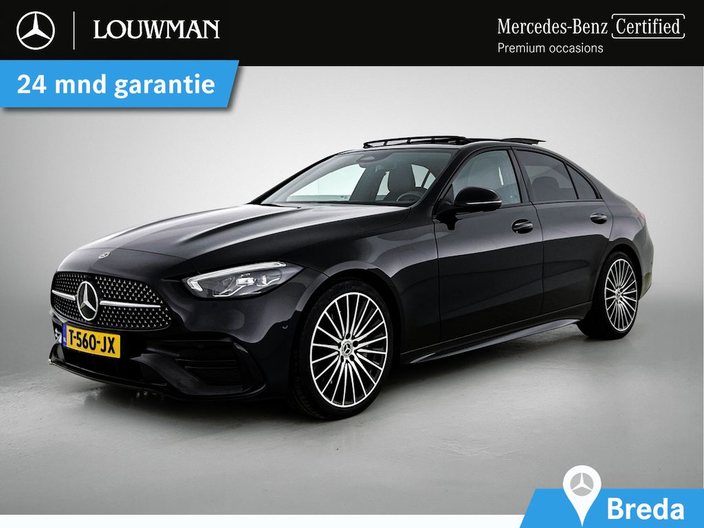 Mercedes-Benz C-klasse 180 AMG Line | Panoramadak | 19" multispaaks velgen | Stoelverwarming | Dodehoekassistent | Inclusief 24 maanden MB Certified garantie voor Europa.