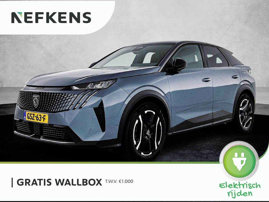 Peugeot E-3008 SUV Allure Avantage 73 kWh 210pk | Accu 95% | 526km WLTP Actieradius | Navigatie | 360° Camera | Stuurverwarming | Adaptieve Cruise Control | Climate Control | Parkeersensoren v+a | Dodehoeksensor | Led koplampen | Keyless | Draadloze Apple Carplay / Android Auto + Telefoonlader | Donker getint glas | Trekhaak | 19" Lichtmetalen velgen |