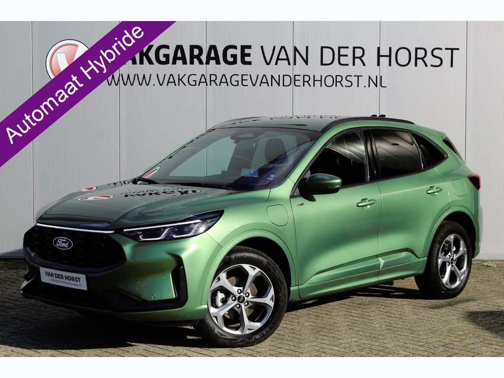 Ford Kuga 2.5-243pk PHEV ST-Line. Mrt. 2026, slechts 7.500km ! Fabr. garantie t/m 08-03-2030 ! Autm. airco dual, navigatie, cruise control, bluetooth telefoonvoorb., head-up display, stoel-, stuur- en voorraamverw., LED-Matrix verlicht., metallic lak etc.