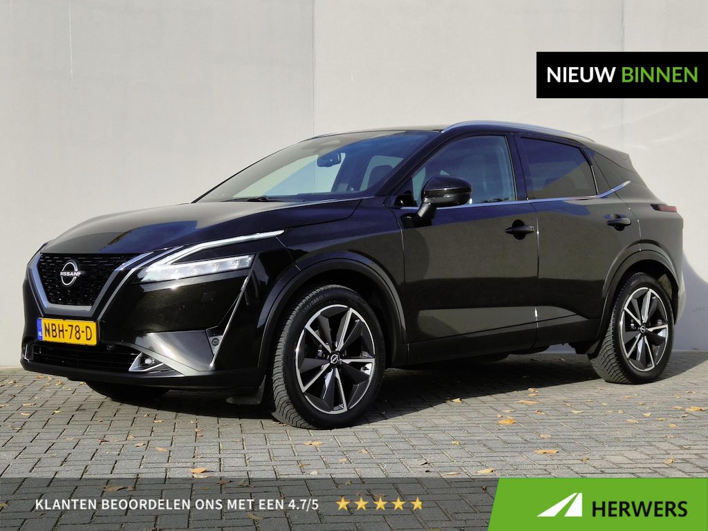 Nissan Qashqai 1.3 MHEV Xtronic Tekna Plus / Elektrische achterklep / Panoramadak / All season banden / Trekgewicht 1800 kg / Head Up Display / Stoel- Stuur & Voorruitverwarming / Stoelen met massage functie / Adaptief cruise control / Bose Audio Systeem /