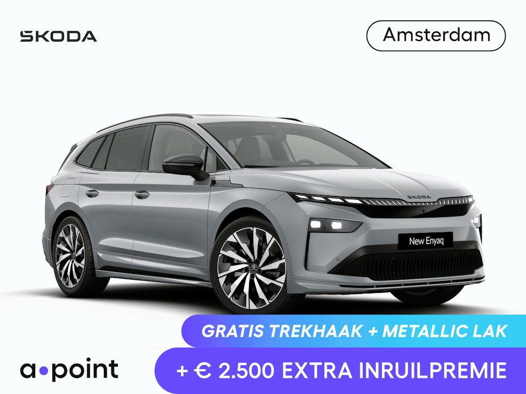 Skoda Enyaq 85 Sportline Tour Edition 286 pk | Winter Pakket | Trekhaak | Panorama Dak | Business Upgrade pakket - Advanced | Velgen: 21" lichtmetalen velgen Supernova, zwart gepolijst