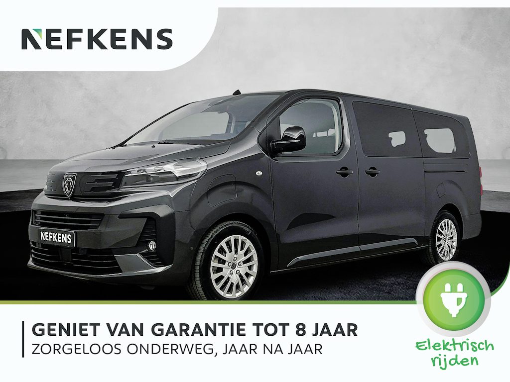 Peugeot e-Traveller Long 75 kWh 136pk 8-persoons | Lage kilometerstand! | Navigatie | Achteruitrijcamera | Adaptieve Cruise Control | Climate Control | Parkeersensoren v+a | Stuurverwarming | Apple Carplay / Android Auto | Bluetooth | Dodehoeksensor | Led koplampen | Elektrisch inklapbare spiegels | Volledig digitaal instrumentenpaneel | Donker getint glas | 2x Schuifdeur |