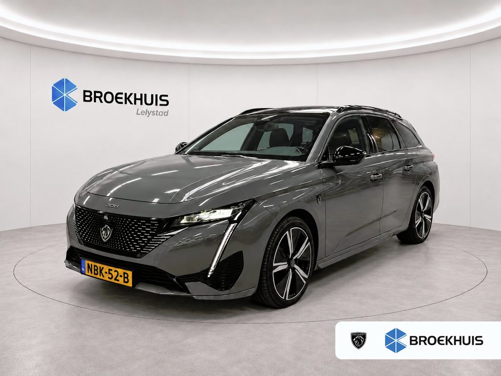 Peugeot 308 SW 1.2 HYBRID 136PK GT PACK AUTOMAAT / NAVI / LEDER / CLIMA / PDC / 18" LMV / 360  CAMERA / KEYLESS / PANO. DAK / FOCAL AUDIO / FULL-LED / BLUETOOTH / ADAPT. CRUISECONTROL / 1E EIGENAAR / NIEUWSTAAT !!
