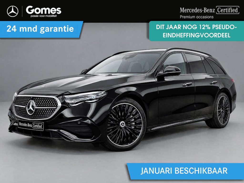Mercedes-Benz E-klasse Estate 300 e Sport Edition | AMG Line | Leder Zwart | Premium Pakket | Night Pakket | Winter Pakket | Panoramadak | Trekhaak | MBUX Superscreen | Burmester 4D Surround | 360° Camera | Augmented Reality voor Navigatie | DISTRONIC Afstandsassistent | Dodehoekassistent | Verkeersbordassistent | DIGITAL LIGHT | Elektrisch Verstelbare Stoelen + Memory | Stoelventilatie | Stoelverwarming | Stuurverwarming | Sfeerverlichting | Apple CarPlay | Android Auto | Elektrisch Inklapbare Buitenspiegels | Parkeersensoren
