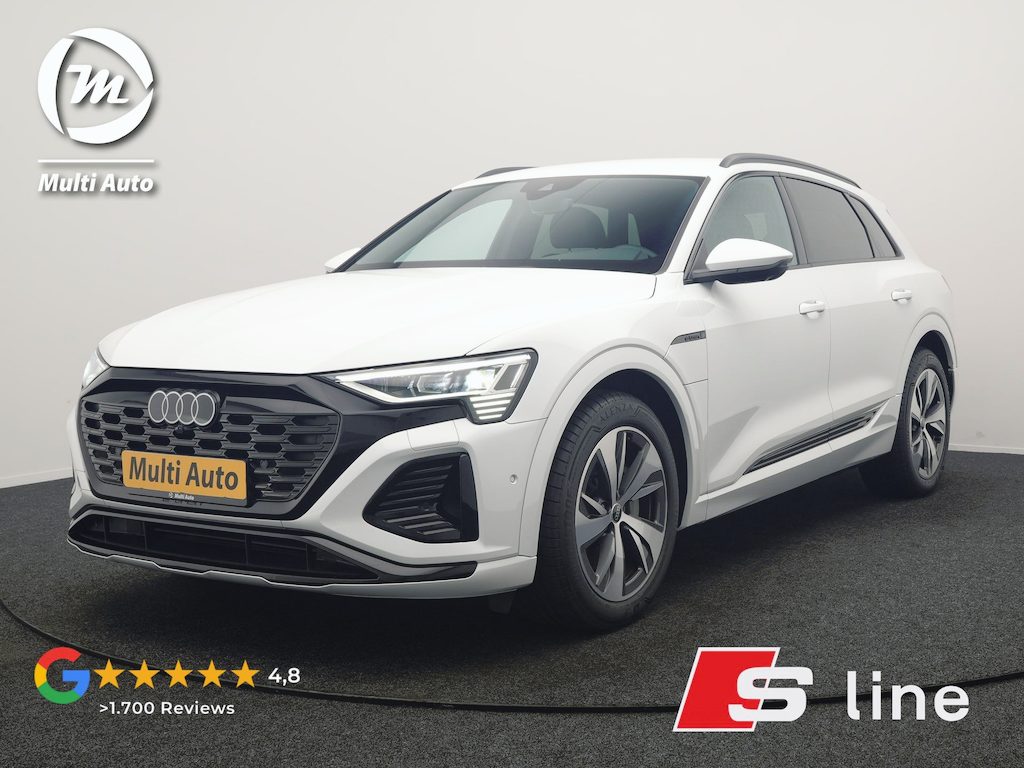 Audi Q8 e-tron 55 Quattro S Line 115 kWh 408pk Dealer O.H. | Adaptive Cruise | Matrix LED | 360 Camera | Bang & Olufsen | Alcantara Sportstoelen Memory & Verwarmd | Sfeerverlichting | Keyless | BLIS | Navigatie | DAB | Virtual | 20"L.M |