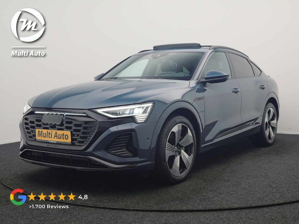 Audi Q8 Sportback e-tron 50 quattro S Line 95 kWh 340pk Dealer O.H. | Panodak | Luchtvering | 360 Camera | Matrix LED | Alcantara Sportstoelen Verwarmd | Keyless | Sfeerverlichting | Apple Carplay | Navigatie | DAB | 21"L.M |