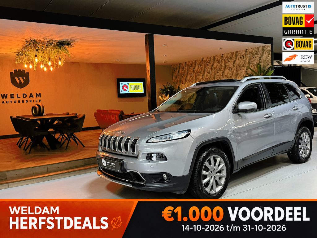 Jeep Cherokee 2.0 Limited 140PK Garantie |Pano|Trekhaak|Keyless|Camera|Cruise|Clima|Leder|Memory|LED|Navi|BT|Rijklaar