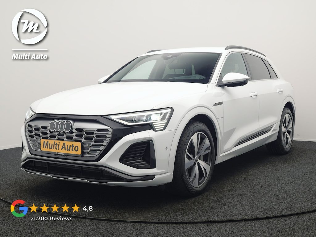 Audi Q8 e-tron 55 quattro S Line 114 kWh Dealer O.H | SOH 91,1% | | Trekhaak Afn. | Luchtvering | 360 Camera | Head Up | Adaptive Cruise | Matrix LED | Alcantara Sportstoelen Verwarmd | Apple Carplay | Keyless | Blis | Navigatie | Virtual | DAB | 20"L.M |