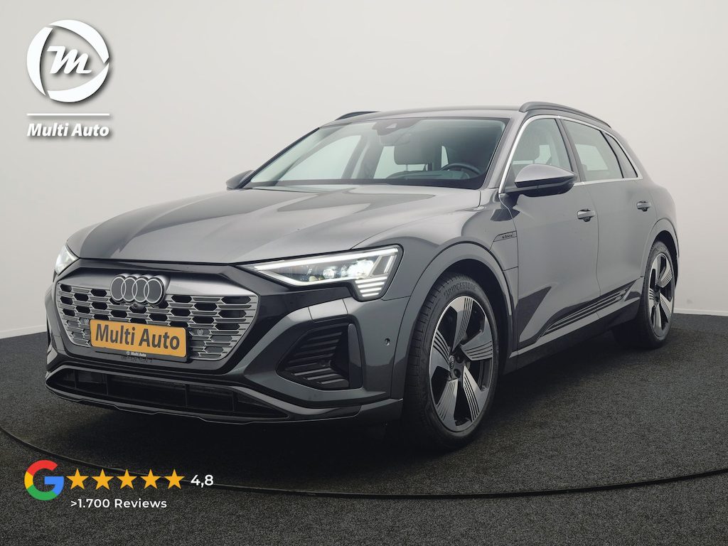 Audi Q8 e-tron 55 quattro S Line 114 kWh Dealer O.H | SOH 97,2% | Trekhaak Afn. | Adaptive Cruise | Matrix LED | Head Up | 360 Camera | Lederen Sportstoelen Memory & Ventilatie | Stuur & Stoelverwarming | Navigatie | Virtual | DAB | 21"L.M |