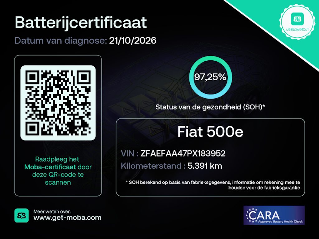 Fiat 500e Icon 42 kWh SOH 97,3%, Virtual Cockpit, Apple Carplay, Lane Assist, Climate