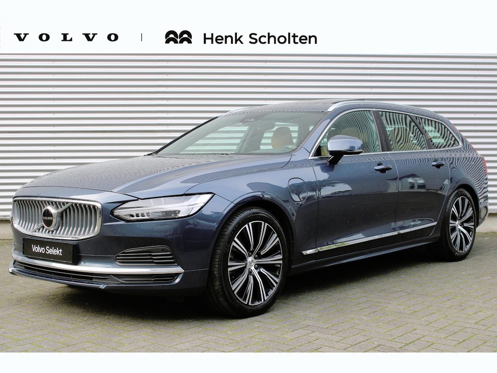 Volvo V90 T6 Plug-in hybrid AWD Ultimate Bright | SOH-waarde 95% | Trekhaak met semi elektrisch inklapbare kogel | Nappa Lederenbekleding | Stoelmassage | Longe Range | Dealeronderhouden | Parkeersensoren voor + achter | Google Infotainment | Stoelverwarming | Parkeercamera | Panoramadak |