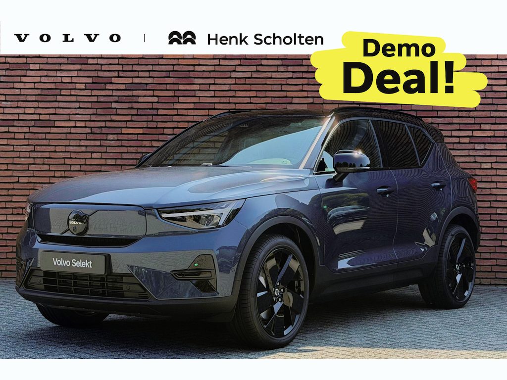 Volvo EX40 Single Motor Plus Black Edition Europa 70 kWh | DEMO DEAL | Trekhaak | Panoramadak met schuif-/kantelfunctie | 360 graden camera | Elektrisch bedienbare voorstoelen met geheugenfunctie | Stoel-/stuurwielverwarming | Dak hoogglans zwart | Extra getint glas achter | Harman Kardon | 20 inch. lichtmetalen velgen | Pilot assist | Adaptieve cruise control |