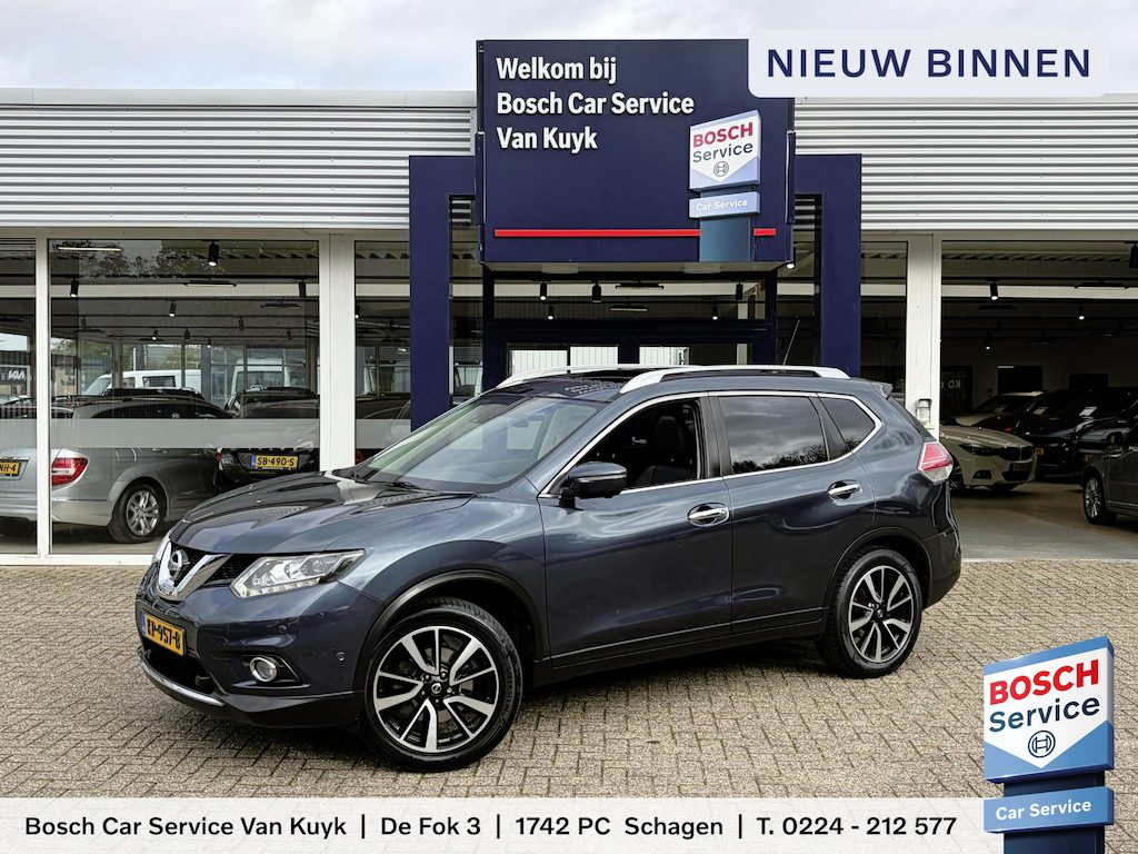 Nissan X-Trail 1.6 DIG-T Tekna 7p. / NL-Auto / Vol-Leder / Open/Panodak / 1800-Trekgewicht / Apple-Carplay & Android-Auto / LED / DAB Radio-Bluetooth / Rondom-Camera's / ELKTR-Stoelen / Stoelverwarming / ELKTR-Achterklep / Trekhaak / PDC / LMV 19'' / ENZ.