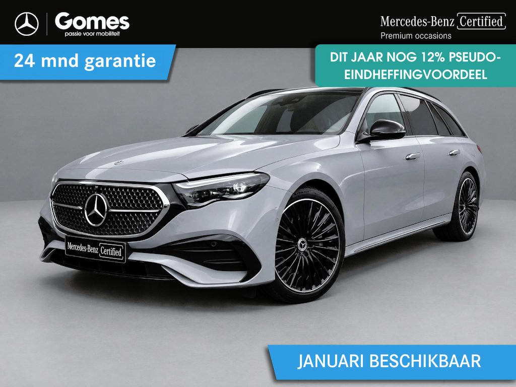 Mercedes-Benz E-klasse Estate 300 e Sport Edition | AMG Line | Nappa Leder Zwart | Premium Plus Pakket | Night Pakket | Rijassistentie Pakket Plus | Winter Pakket | AIRMATIC Luchtvering | Panoramadak | MBUX Superscreen | Augmented Reality voor Navigatie | Head-up display | Burmester 4D Surround | 360° Camera | DISTRONIC Afstandsassistent | Dodehoekassistent | Verkeersbordassistent | Elektrisch Verstelbare Stoelen + Memory | Stoelventilatie | Stuurverwarming | Stoelverwarming Voor + Achter | Sfeerverlichting | Apple CarPlay | Android Auto | Elektrisch Inklapbare Buitenspiegels | Parkeersensoren