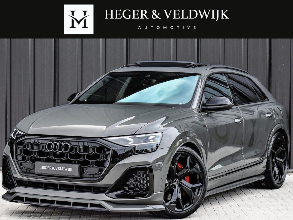 Audi Q8 60 TFSI e quattro Pro Line S Competition | Panoramadak | B&O Advanced | Achterasbesturing | Carbon Inleg | Aero Color Pack | Stoel Massage+ Ventilatie | 360 Camera | HUD | Luchtvering | Memory Seats | Ambiance Interieur | Trekhaak |