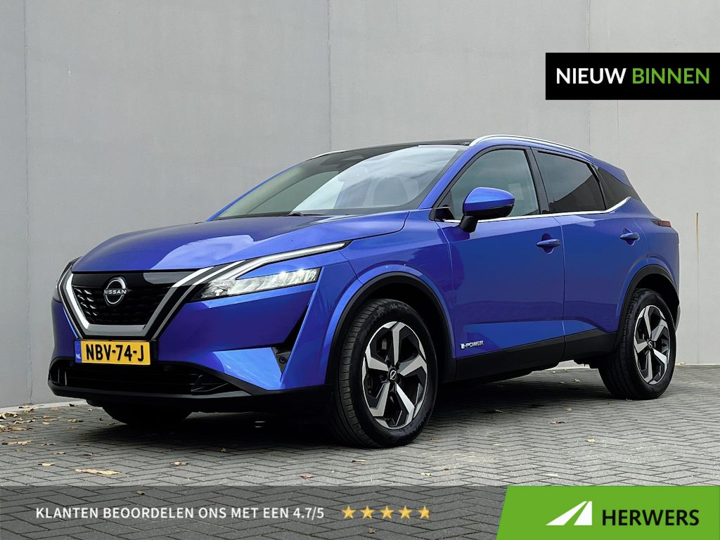 Nissan Qashqai 1.5 e-Power N-Connecta / Fabrieksgarantie tot 09-2027 / Panorama dak / Adpatieve CC / Dode hoek detectie / Camera 360° / Navigatie / Apple Carplay Android / 18" LM wielen /