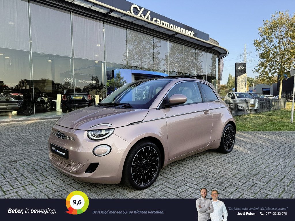 Fiat 500e La Prima 42 kWh | Rose goud!! | Schuifdak | Leder | LED | Stoelen verw