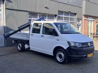 Volkswagen Transporter 2.0 TDI L2H1 DC Laadkraan Airco Trekhaak 2200kg 6 persoons Euro 6 Open laadbak Pick up p-up Bakwagen 1e eigenaar Kraan Laadkraan Dubbele cabine