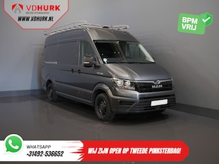 MAN TGE 35 2.0 180 pk DSG Aut. L3H3 BPM VRIJ! Inrichting/ Imperiaal + Ladder/ Tachograaf/ Navi/ Gev.stoel/ CarPlay/ Camera/ PDC/ Cruise/ Trekhaak