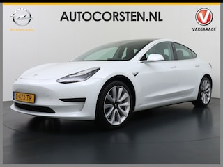 Tesla Model 3 RWD SR+ 60kWh 325PK Lmv 19" AutoPilot Leder PanoDak Adaptive-Cruise Lmv Camera's Elektr.-Stuur+Stoelen+Spiegels+Geheugen+Easy-Entry+Verwarmde stoelen Park assistent PDC WIFI Lane-Assist Speed-Assist Navi LED Comfortstoelen ACC DAB Keyless en Voorverwarmen interieur via App One-Pedal-Drive Origineel Nederlandse auto 1e Eigenaar Garantie Accu/Motor tot 16-12-2027 max 160.000km 1.584kg licht!