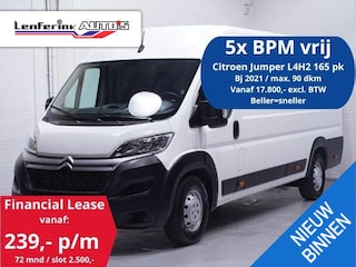 Citroën Jumper 2.2 BlueHDi 165 pk L4H2 va 239,- p/mnd 5x Voorraad Navi, Camera, Airco, Laadruimte Pakket, 3-Zits