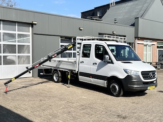 Mercedes-Benz Sprinter 514 2.2 CDI L3 DC Hiab 018 laadkraan Airco Trekhaak 2000 kg trekgewicht Kastinrichting 1e eigenaar ex Overheid 2-Persoons Openlaadbak Kraan Pick-up P-up Gereedschapskist Euro 6
