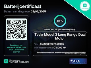 Tesla Model 3 Long Range AWD 75 kWh 86% SOH Trekhaak (1.000kg)