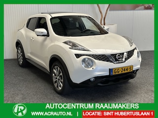 Nissan Juke 1.2 DIG-T S/S TEKNA PANORAMADAK LEDER LEDER STOELVERWARMING NAVIGATIE CRUISE CONTROL PANORAMA SCHUIF/KANTELDAK DODEHOEKSENSOREN ACHTERUITRIJCAMERA AFN. TREKHAAK ZEER MOOI !! Brgl