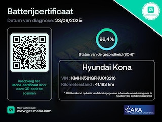 Hyundai Kona EV PREMIUM 204 PK ACCU 94% BEREIK TOT 547 KM! 64Kwh. LEER. NAVI. KEYLESS. FULL OPTION. GARANTIE TOT 2029*
