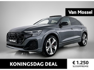 Audi Q8 55 TFSI e quattro Pro Line l Adaptive cruise control l Matrix-led en ledachterlichten l Automatische airconditioning l Elektr. voorstoelen geh. best. l Comfortsleutel + achtersensor l Stoelverwarming voor en achter l Adaptive air suspension sport l Glazen panoramadak l Uitgebreide voorverwarming + ventilatie l Elektrisch sluithulp portieren l Apple Carplay / Android Auto l Achteruitrijcamera l Head-up display l Optiekpakket zwart l Rood gespoten remzadels l Lichtpakket plus ambient light