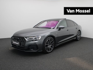 Audi A8 60 TFSI e quattro L l Adaptive cruise control l MMI navigatie plus l Dynamische vierwielbesturing l Bang & Olufsen Premium 3D l Beeldschermen achterin l Head-up display l 360 graden camera l Stoelverwarming voor en achter l Stoelventilatie/massage v + a l Digitale matrix-verlichting l Leder Valcona met ruitpatroon l Uitgebreide voorverwarming + ventilatie l Apple Carplay / Android Auto l Privacy glas (donker getint) l Lichtpakket plus ambient light l Akoestisch glas l Trekhaak l Gekoeld dashboardkastje l Optiekpakket zwart plus l
